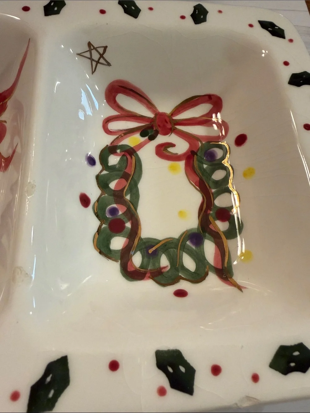 Hand-Painted Holiday Serving Tray - Festive Tree & Wreath Design